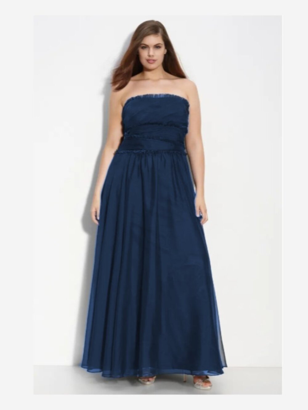 NWT ML Monique Lhuillier Bridesmaids Strapless Chiffon Gown In Navy